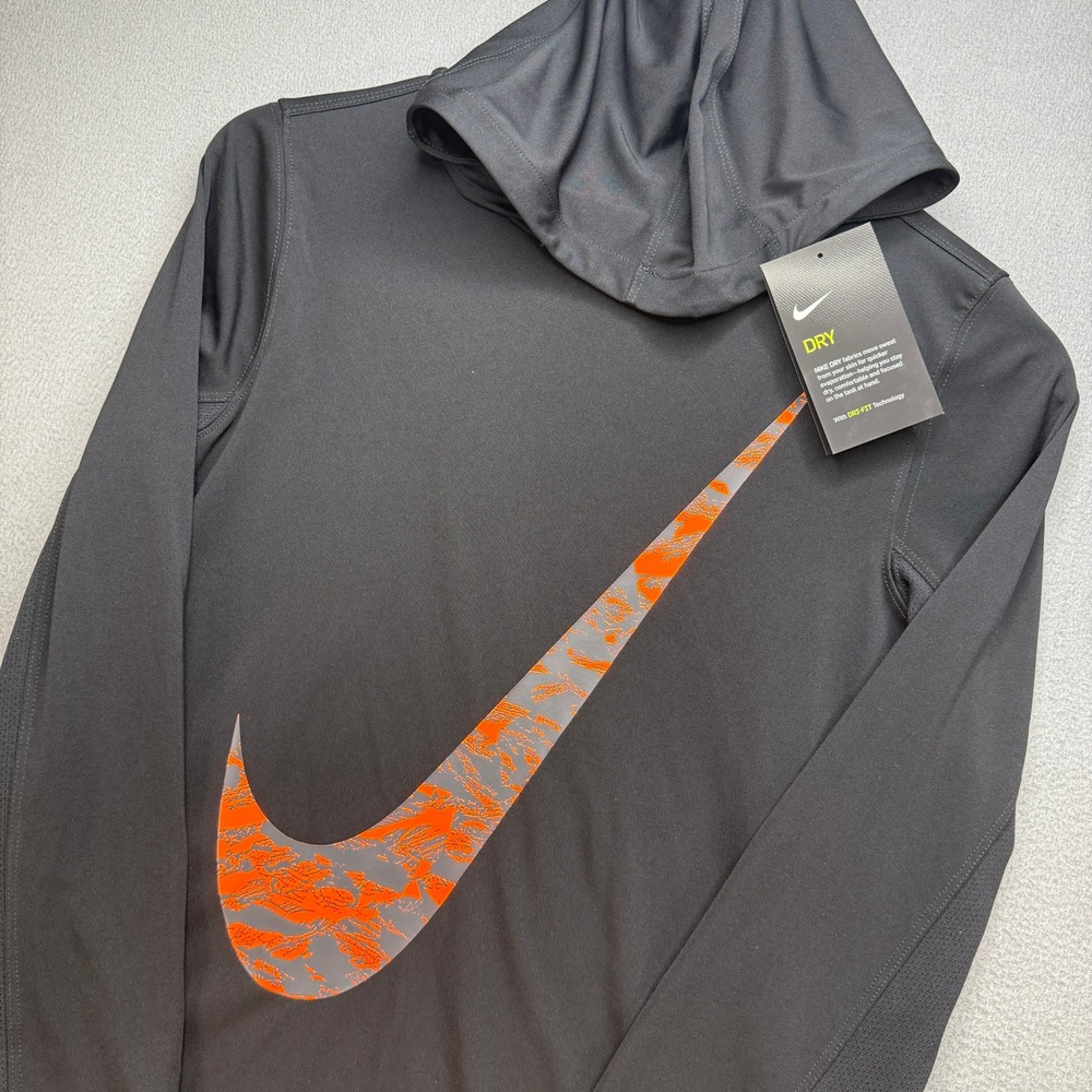 Nike Dri-Fit Hoodie Boys L Black/Orange Performance Training Atletic Gym NWT